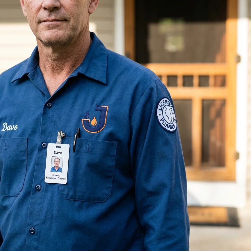 Licensed plumber showing ID badge in Falmouth, KY