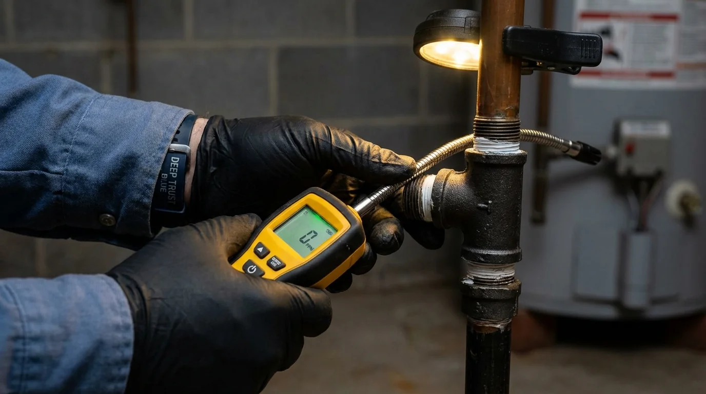 Gas leak detection with electronic sniffer by Johns Plumbing LLC in Falmouth