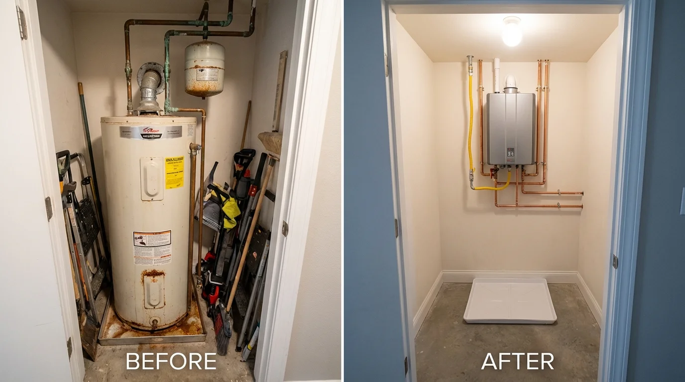 Tank water heater versus wall-mounted tankless unit comparison for Falmouth, KY homeowners