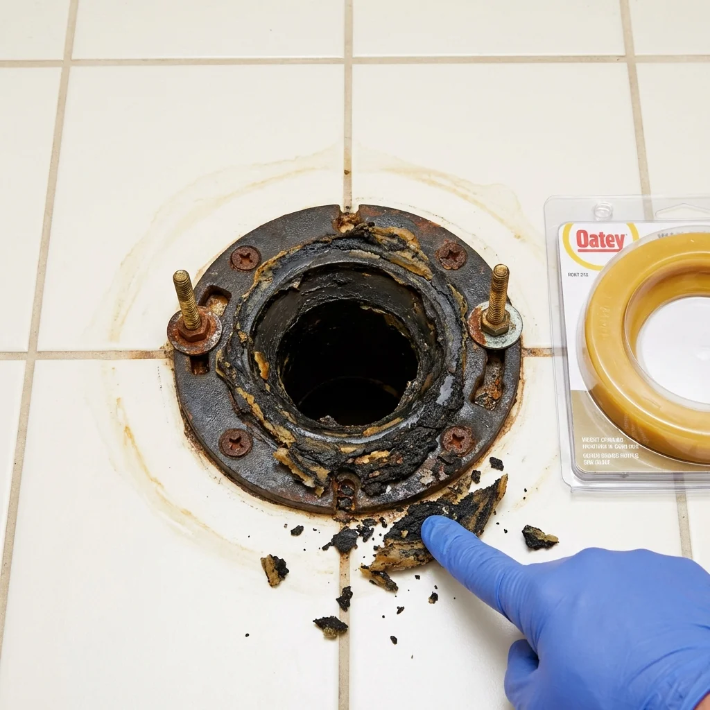 Failed wax ring showing water seepage at the base of a toilet in a Falmouth, KY home