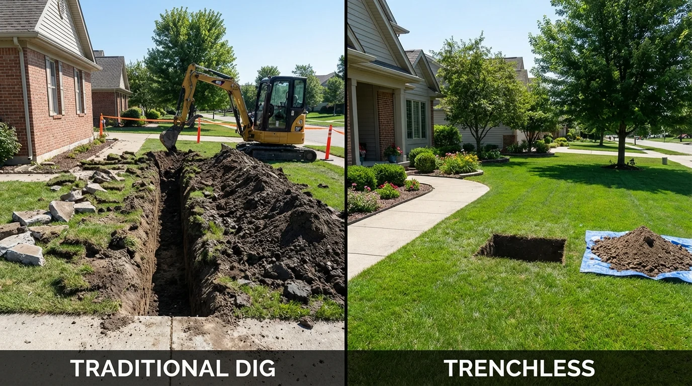 Trenchless sewer repair with minimal yard damage versus traditional excavation in Falmouth, KY